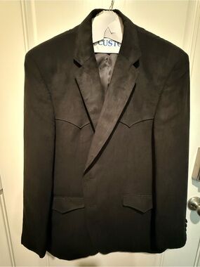 Vintage Harmony western wear, Black faux suede blazer with western yoke.